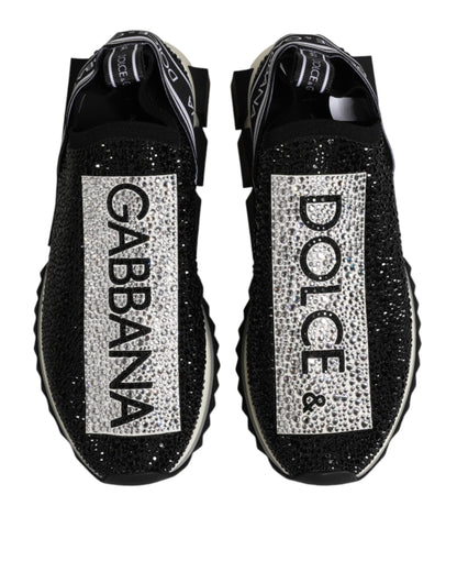 Dolce & Gabbana Black Strass Slip On Men Sorrento Sneakers Shoes