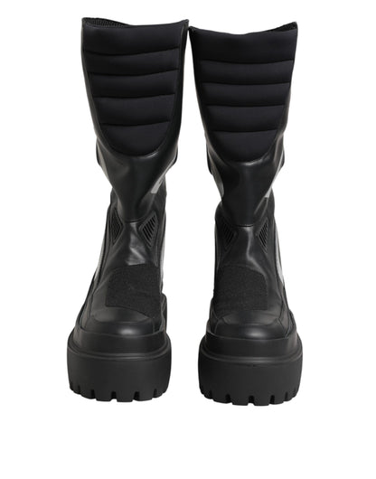 Dolce & Gabbana Black Leather Mid Calf Biker Boots Shoes