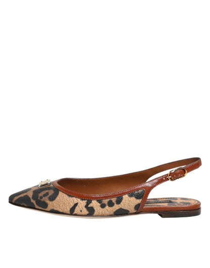 Dolce & Gabbana Brown Leopard Slingback Flats Sandals Shoes