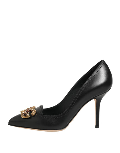 Dolce & Gabbana Black Leather DG Amore Heels Pumps Shoes