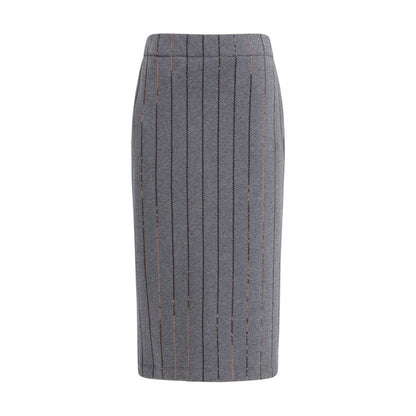 Brunello Cucinelli Gray Polyester Midi Skirt