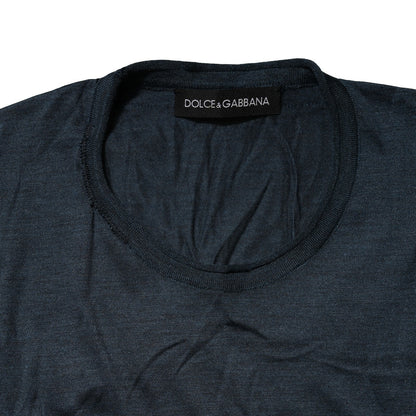 Dolce & Gabbana Dark Blue Silk Crew Neck Short Sleeve T-shirt
