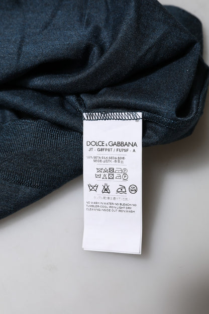 Dolce & Gabbana Dark Blue Silk Crew Neck Short Sleeve T-shirt