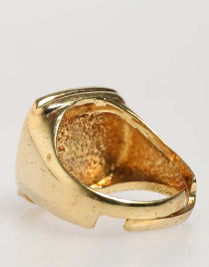 Dolce & Gabbana Gold-Tone Real Brass Black Enamel "J" Adjustable Rings