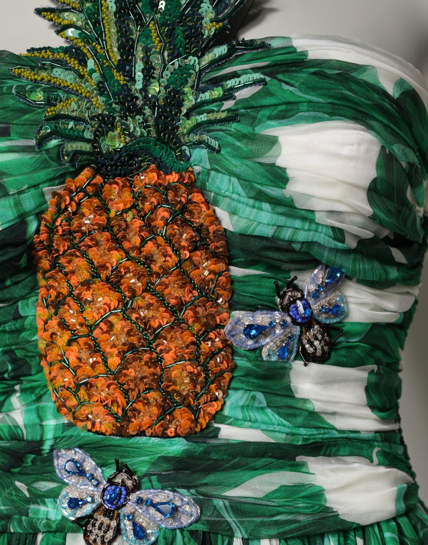 Dolce & Gabbana Green Pineapple Embellished BananaLeaf Dress