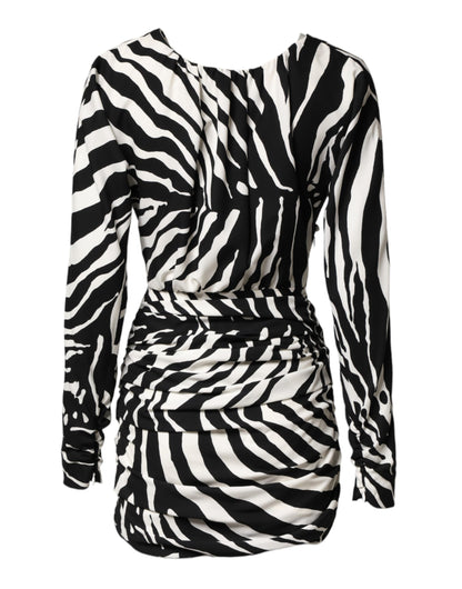 Dolce & Gabbana Black White Zebra Silk Sheath Mini Dress