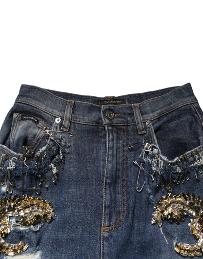 Dolce & Gabbana Blue Cotton Rhinestone Embellish Denim Jeans