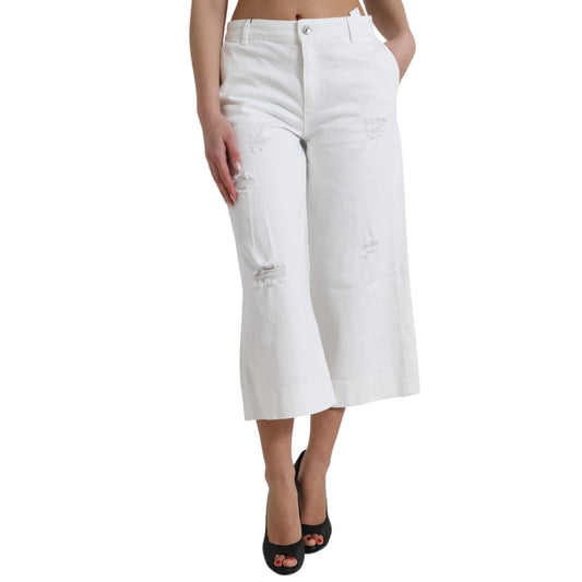 Dolce & Gabbana Wide Leg White Cotton Cropped Denim Jeans