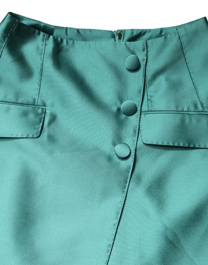 Dolce & Gabbana Green Polyester Button High Waist Mini Skirt