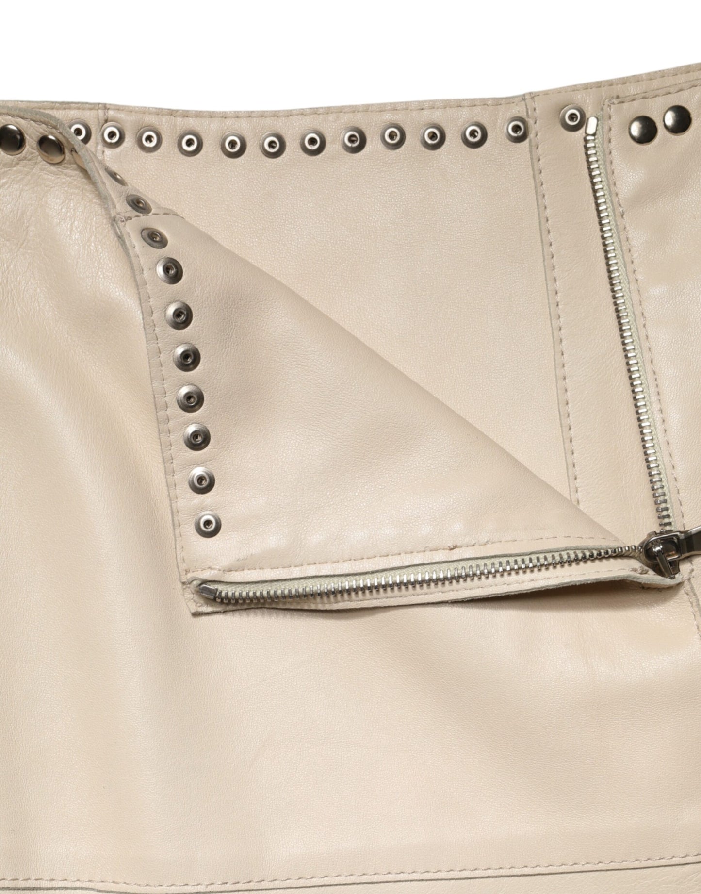 Dolce & Gabbana Beige Leather Studs Mid Waist Mini Skirt