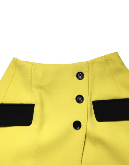 Dolce & Gabbana Yellow Wool Buttoned High Waist Mini Skirt