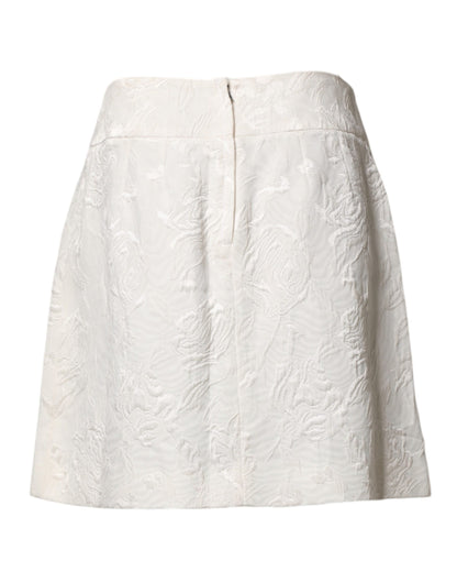 Dolce & Gabbana White Floral Brocade High Waist Mini Skirt