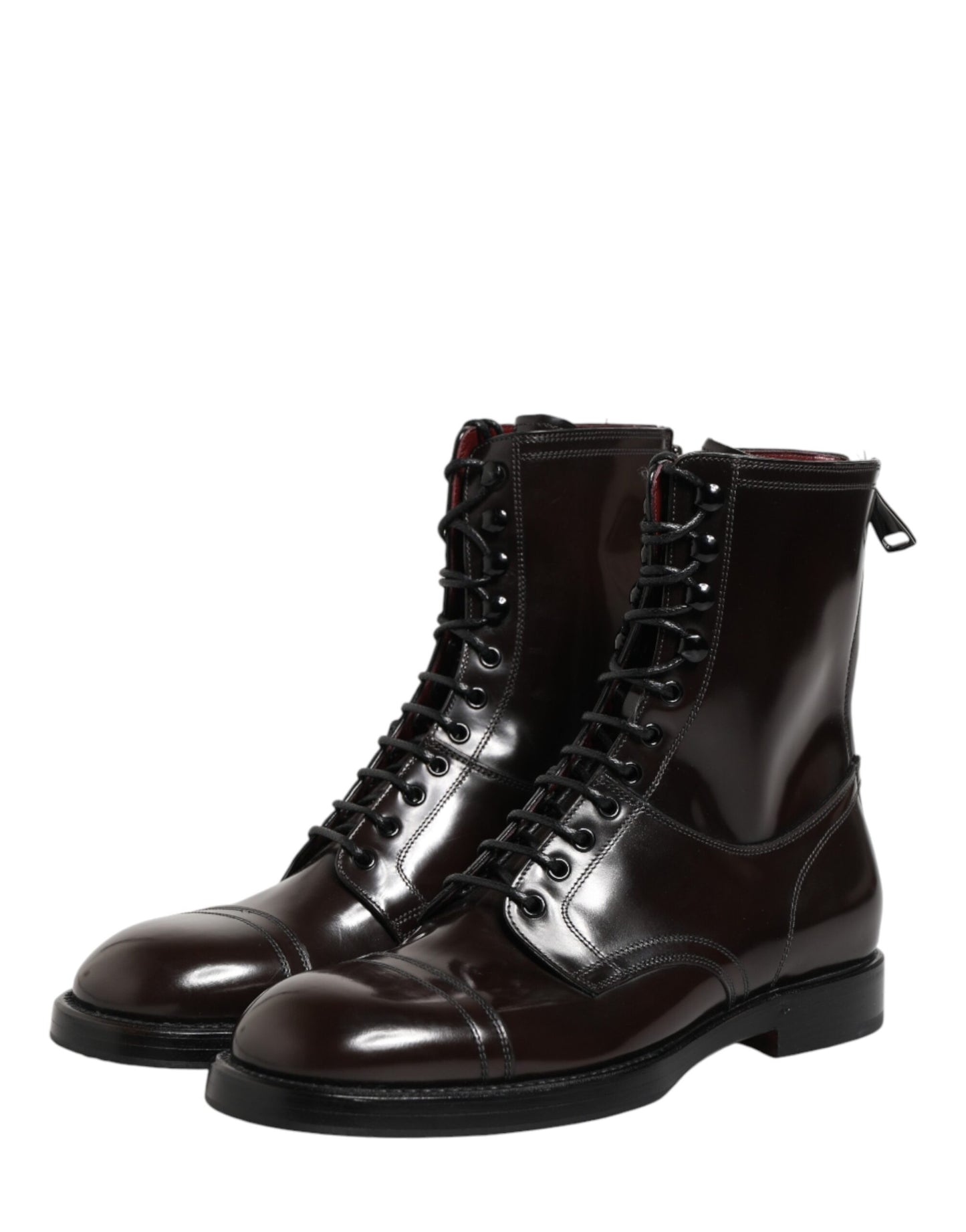 Dolce & Gabbana Black Leather Lace Up Mid Calf Boots Shoes