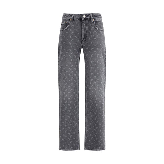 Marine Serre Gray Cotton Straight-Leg Jeans