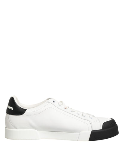 Dolce & Gabbana Black White Leather Low Top Sneakers Shoes