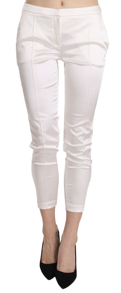 Elisabetta Franchi White Low Waist Cropped Skinny Trouser Pants