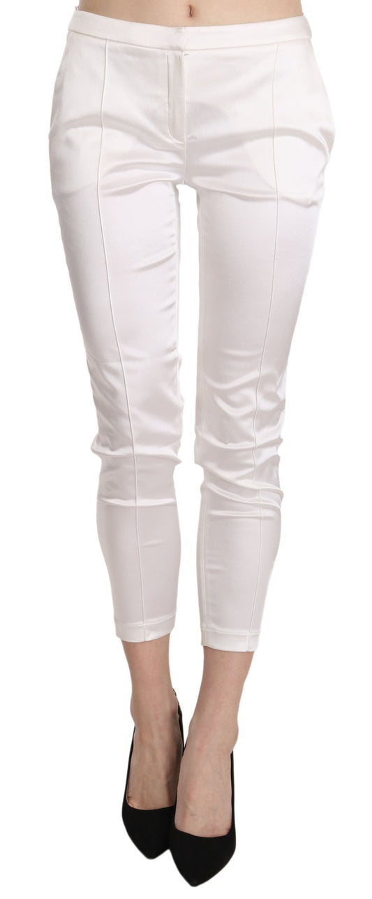 Elisabetta Franchi White Low Waist Cropped Skinny Trouser Pants