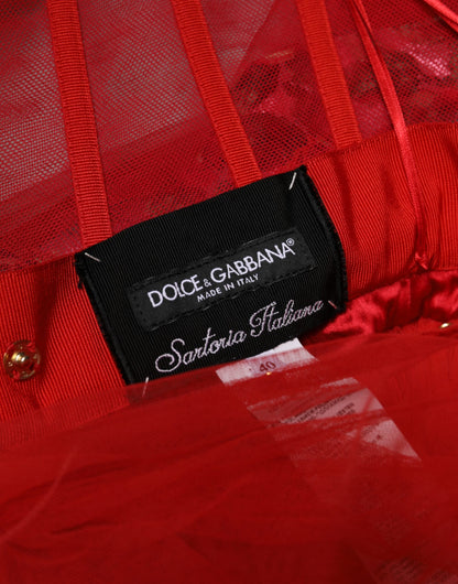 Dolce & Gabbana Red Floral Off Shoulder A-line Gown Dress