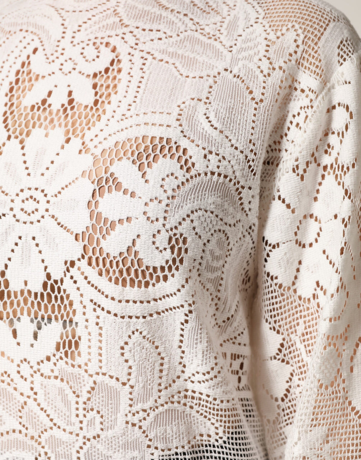 Dolce & Gabbana White Embroidery Lace Cotton Blouse Top