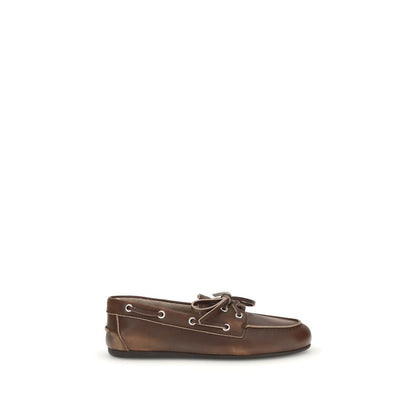 Miu Miu Brown Calf Leather Bos Taurus Slip-On Loafers