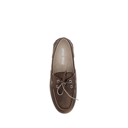 Miu Miu Brown Calf Leather Bos Taurus Slip-On Loafers