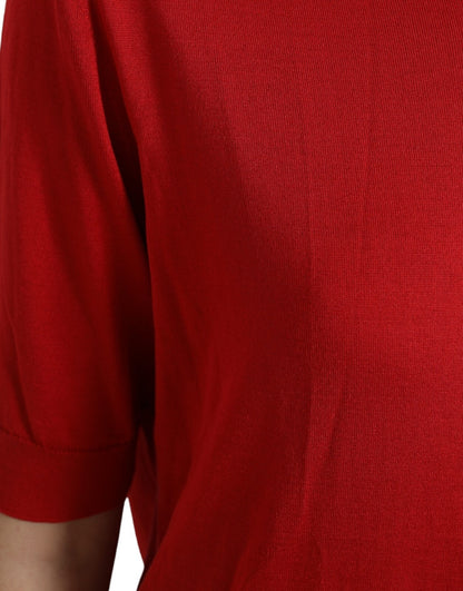 Dolce & Gabbana Red Silk Crew Neck Short Sleeves Top T-shirt