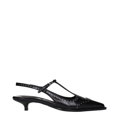 Miu Miu Black Leather Mid Heel Pumps