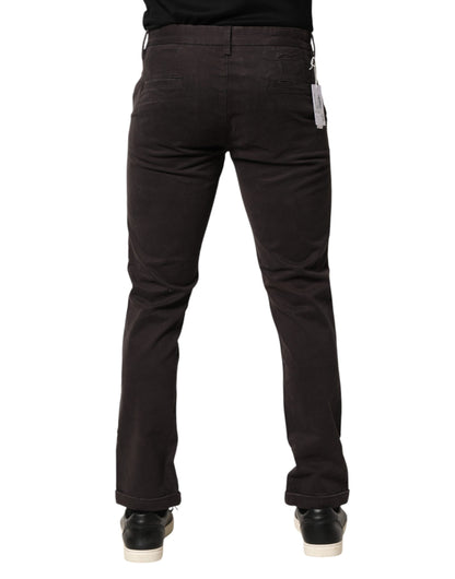 Sun68 Dark Brown Cotton Stretch Skinny Mid Waist Men Trouser Pants