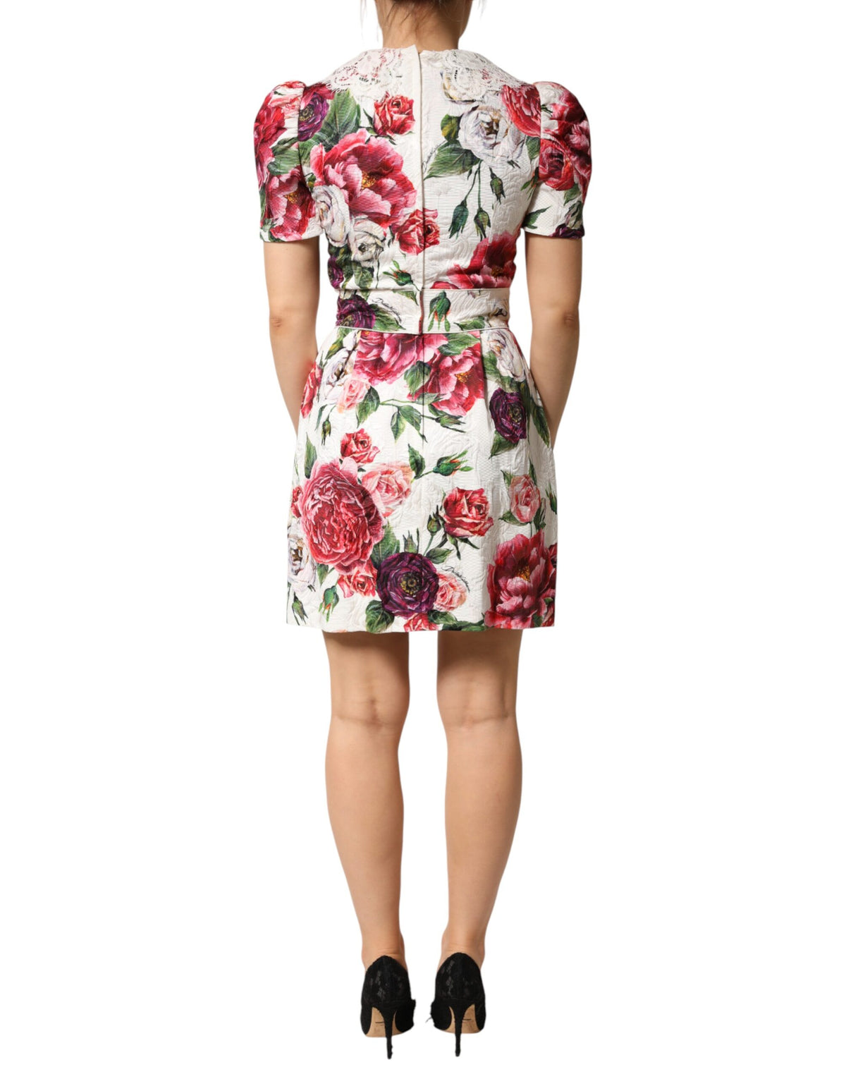 Dolce & Gabbana Weißes, blumenverziertes Etui-Minikleid