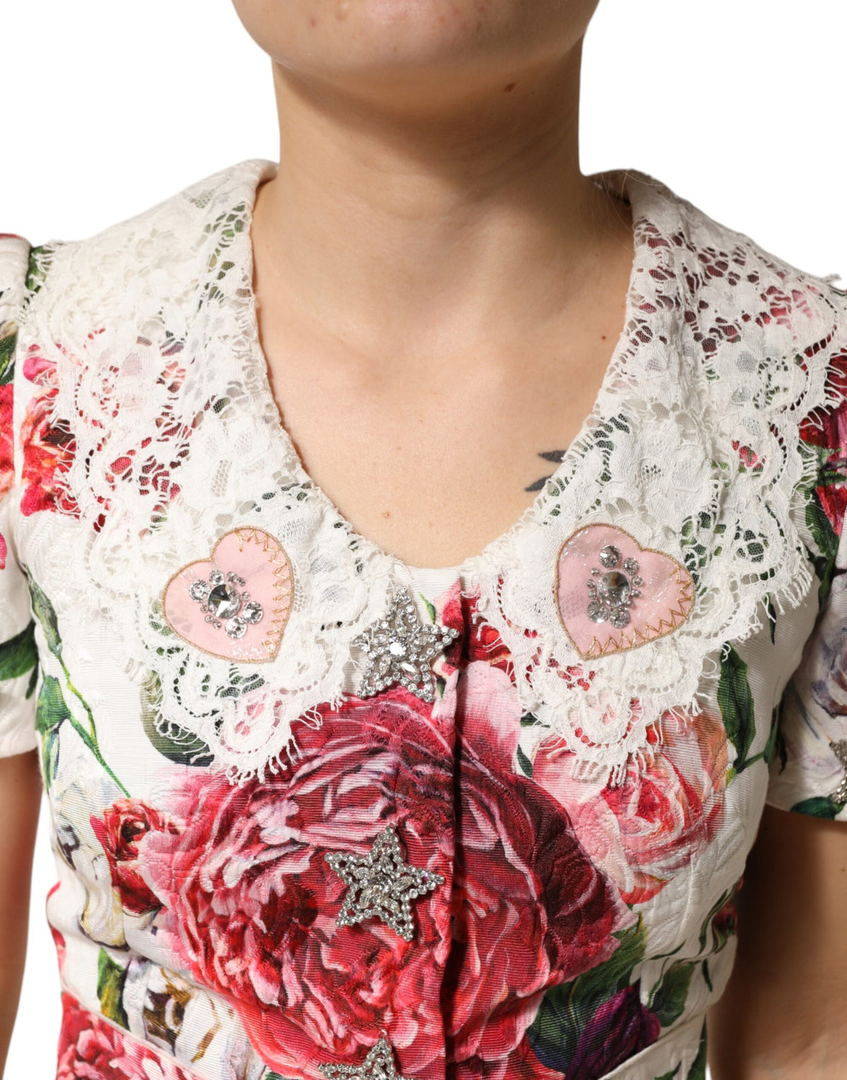 Dolce & Gabbana Weißes, blumenverziertes Etui-Minikleid