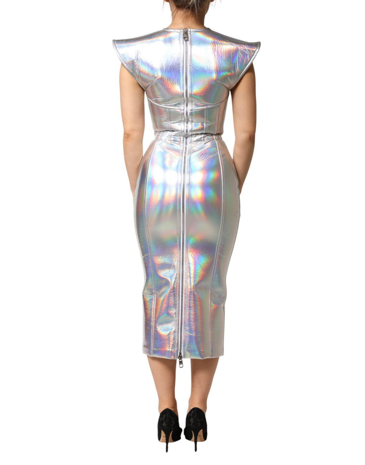 Dolce & Gabbana Silber Irisierendes Bodycon Etui-Midikleid