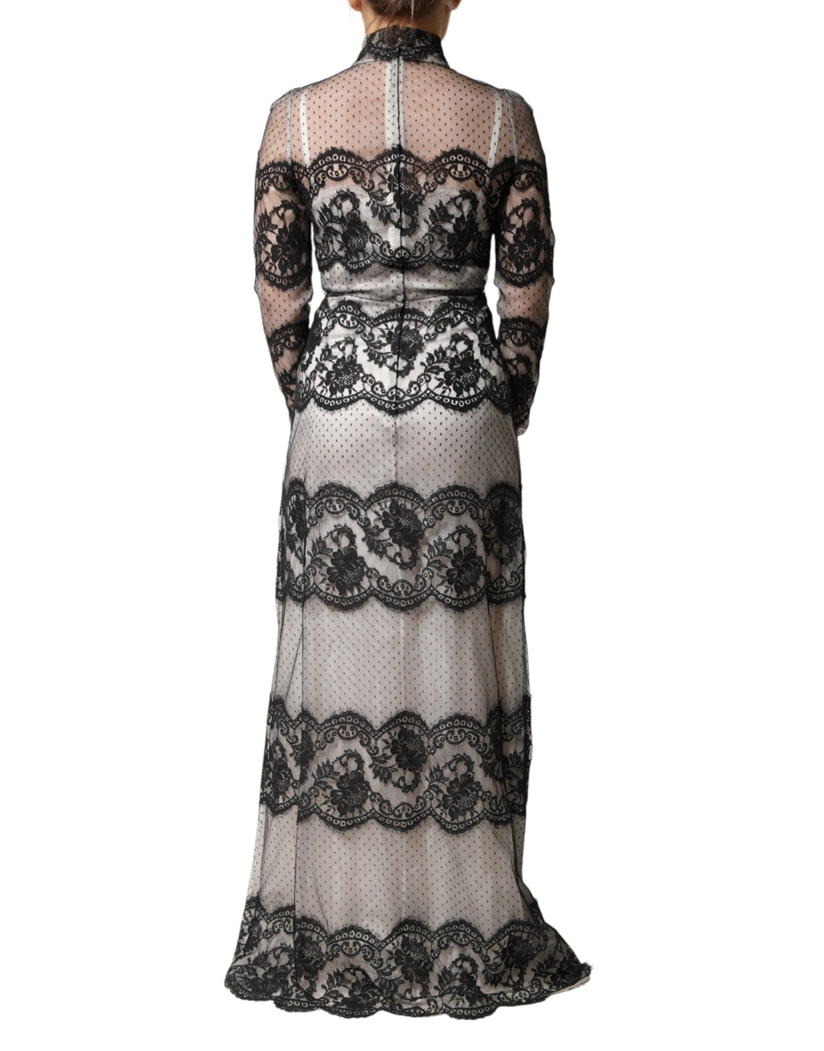 Dolce & Gabbana Maxikleid aus schwarzer und weißer Seidenmischung mit Spitze