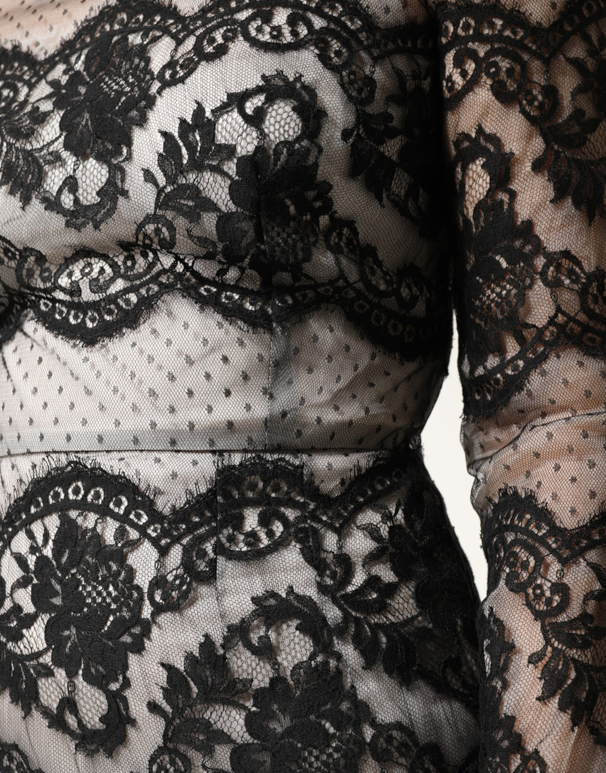 Dolce & Gabbana Maxikleid aus schwarzer und weißer Seidenmischung mit Spitze