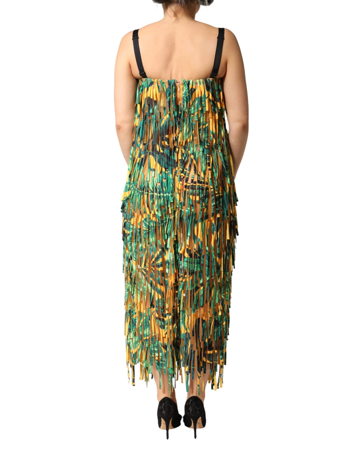 Dolce & Gabbana Maxikleid mit tropischem Multicolor-Print und Fransen