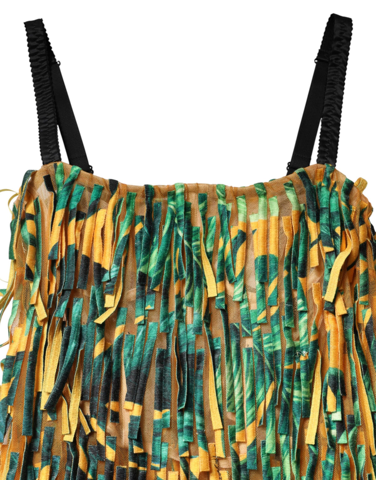 Dolce & Gabbana Maxikleid mit tropischem Multicolor-Print und Fransen