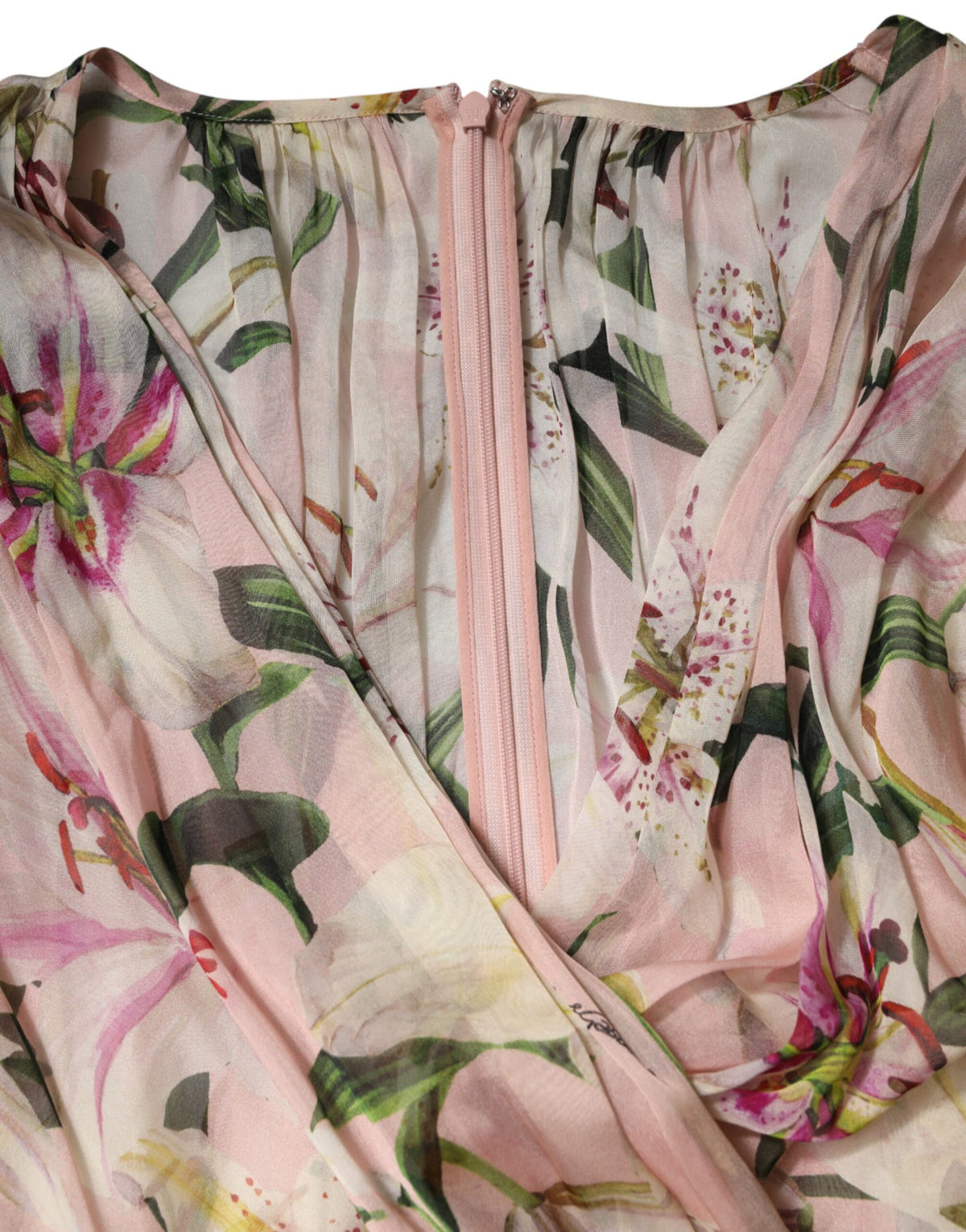 Dolce & Gabbana Maxikleid mit A-Linie, Falten und rosa Lilien-Print