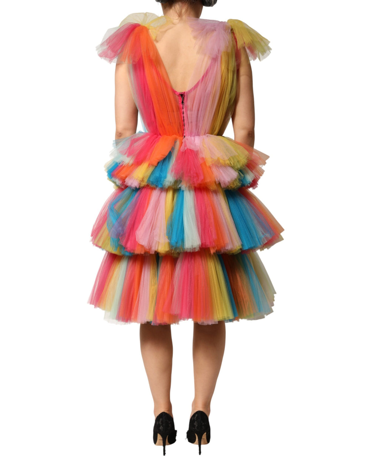 Dolce & Gabbana mehrfarbiges Nylon-Tüll-Midi-Kleid mit Stufen