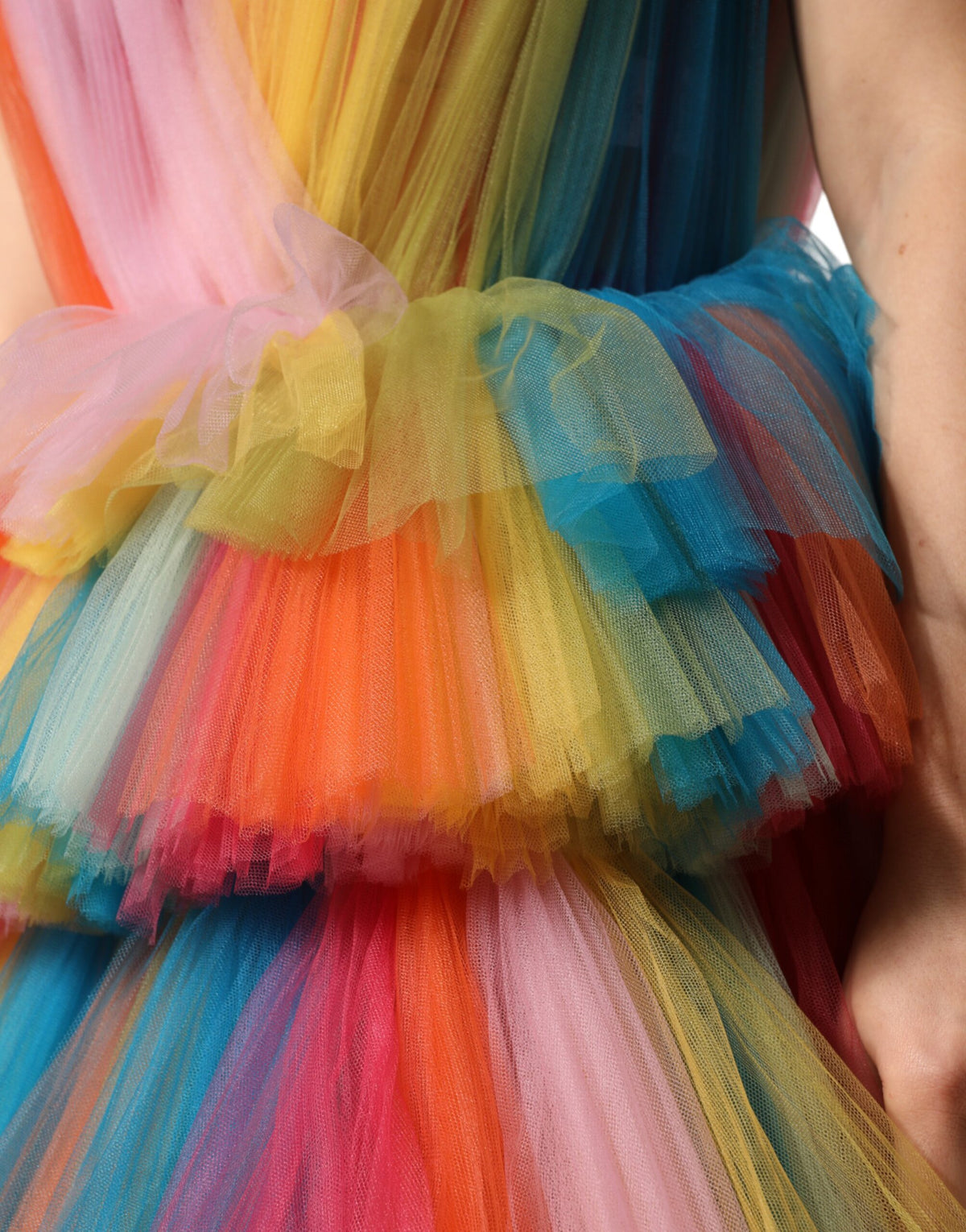 Dolce & Gabbana mehrfarbiges Nylon-Tüll-Midi-Kleid mit Stufen