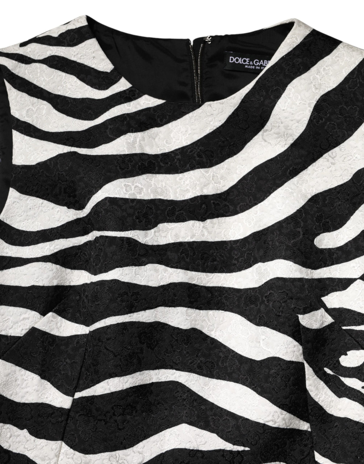 Dolce & Gabbana Schwarz-weißes ärmelloses A-Linien-Kleid mit Zebra-Print