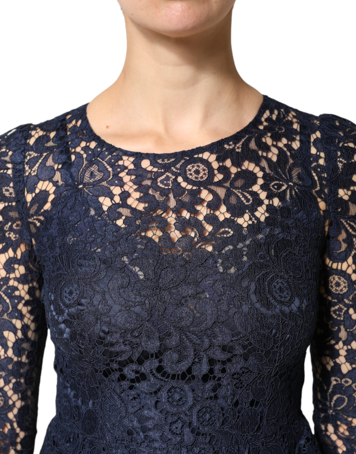 Dolce & Gabbana blaues Spitzenrüschen-A-Linien-Kleid in Knielänge