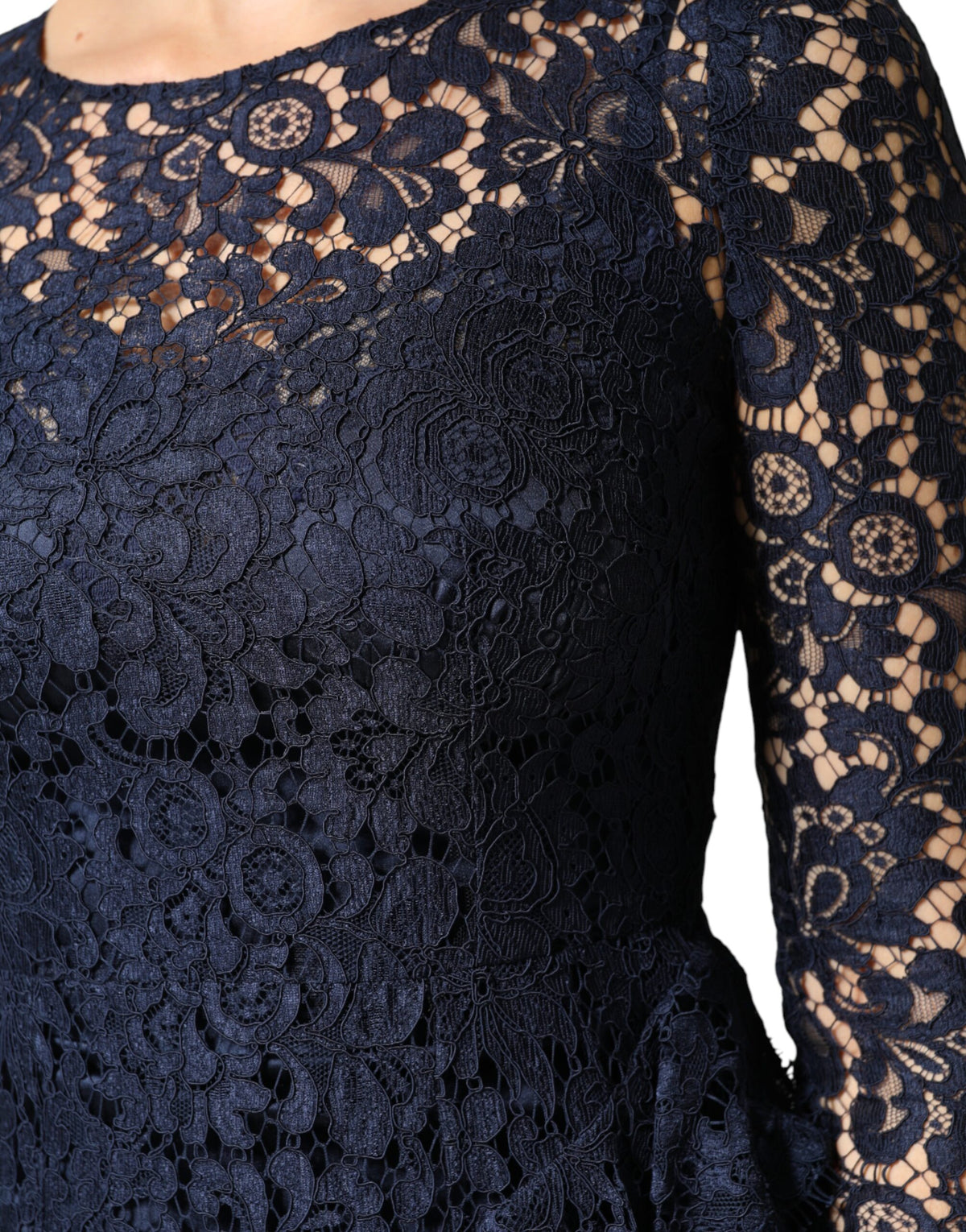 Dolce & Gabbana blaues Spitzenrüschen-A-Linien-Kleid in Knielänge