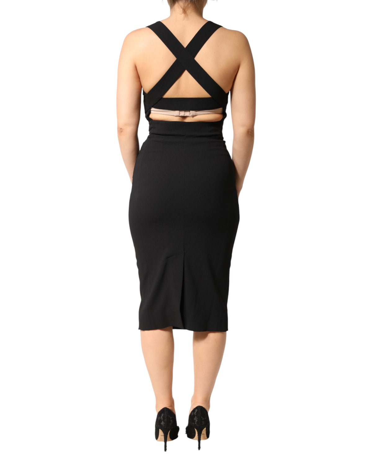 Dolce & Gabbana schwarzes ärmelloses Midi-Kleid mit eckigem Ausschnitt