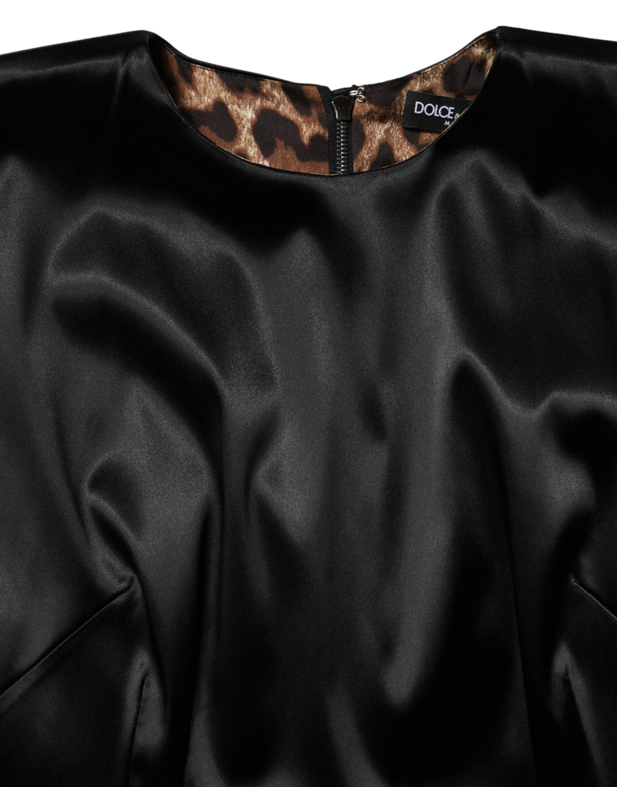 Dolce & Gabbana Schwarzes Satin-Scheidenkleid Midi mit Kappärmeln