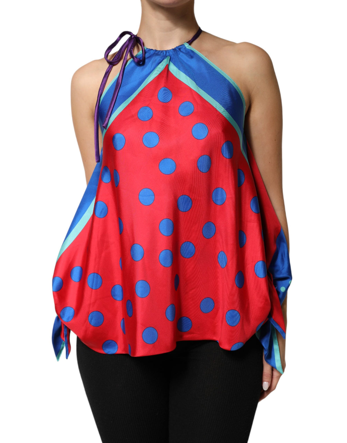 Dolce & Gabbana Multicolor Polka Dot Tie Halter Blouse  Top
