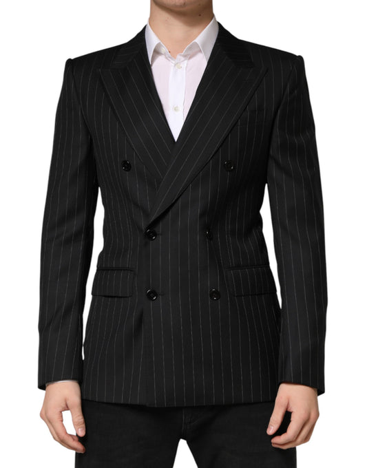 Dolce & Gabbana Dark Gray Stripes Double Breasted 2Button Blazer