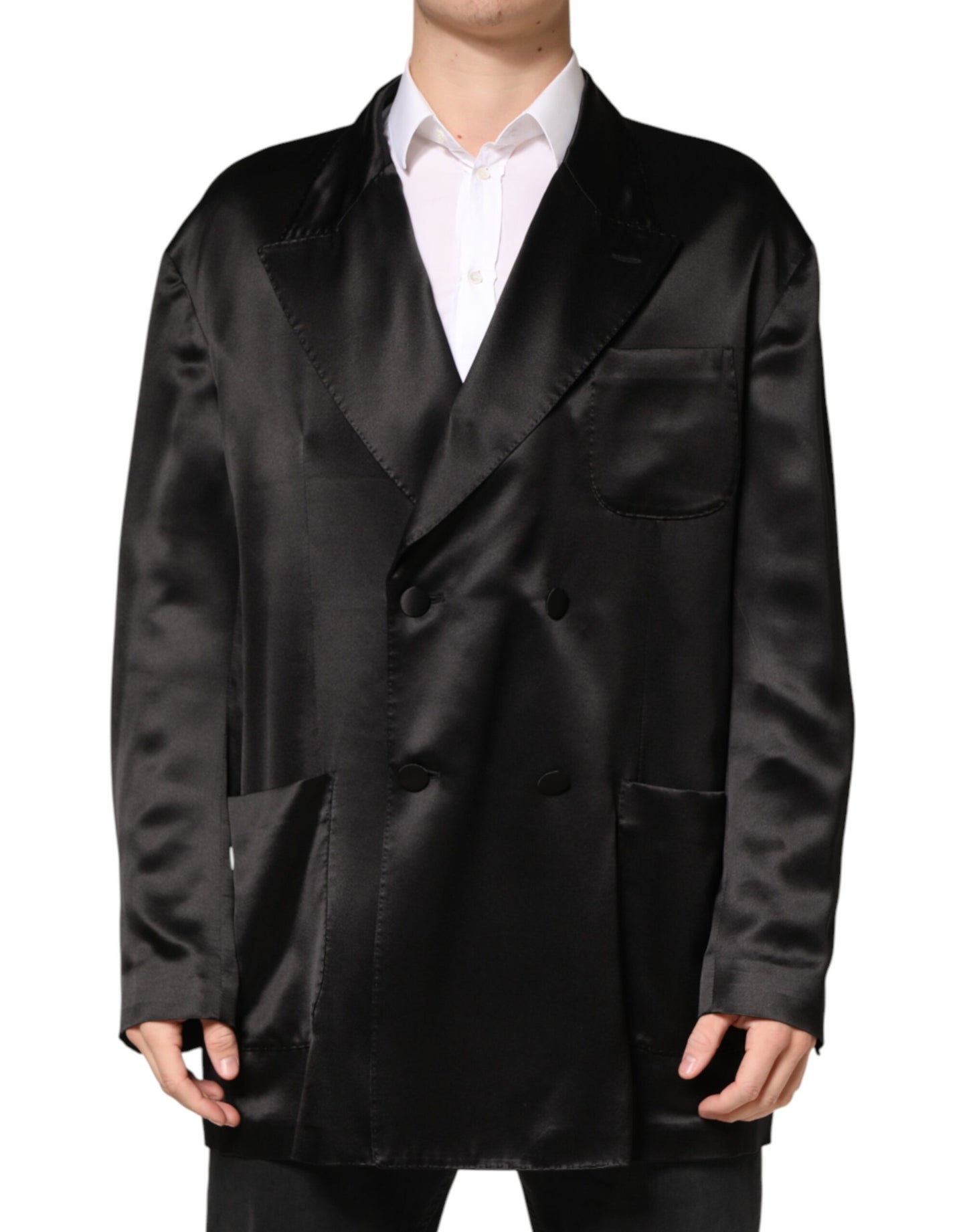 Dolce & Gabbana Black Silk Double Breasted 2 Button Blazer